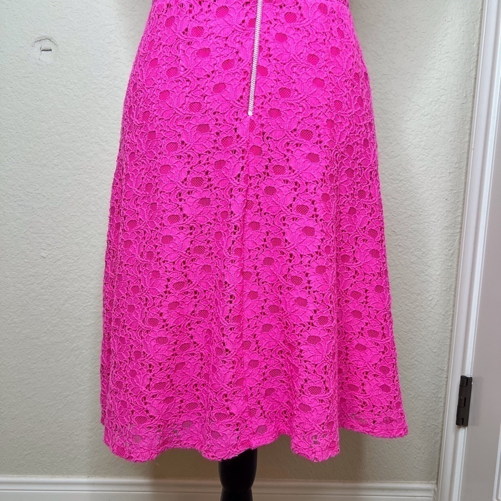 Laundry by Shelli Segal Crochet Lace Bright Pink Sleeveless Dress Size 6 - Picture 5 of 8